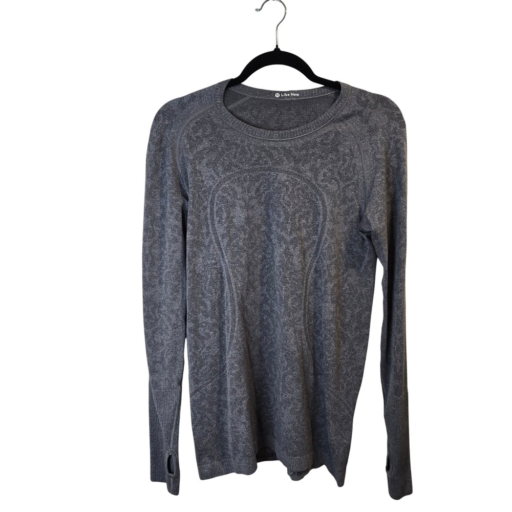 Lululemon Swiftly Tech Long Sleeve 2.0 Women Size 10 Gray Floral Jacquard Top